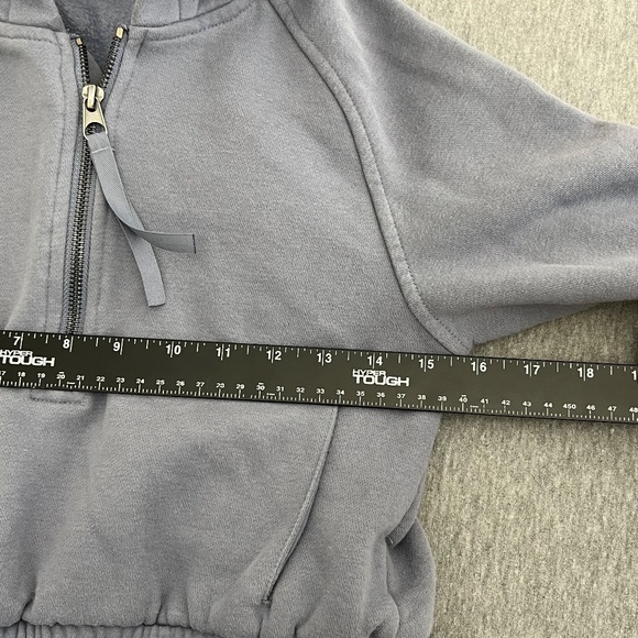 Gymshark Cropped 1/4 Zip Gathered Hooded Pullover | Steel Blue/Grey | Size XS - Picture 7 of 9
